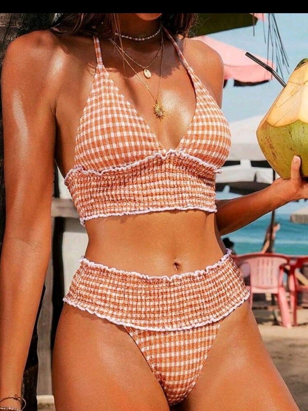 Rust Smocked Bikini Set - Women Swim